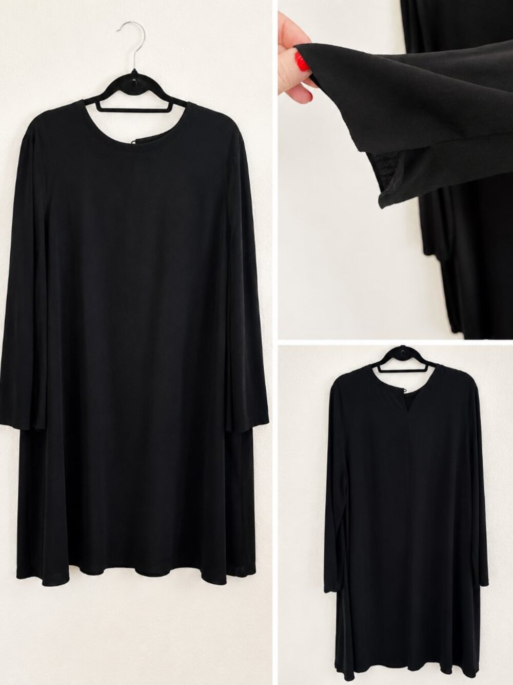 Eileen Fisher 100% Silk Georgette Dress | Black | Size L